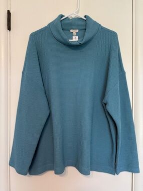 Talbots Women's Plus L/S Textured Knit Turtleneck Shirt Top 2X Blue NWT